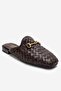 Senia Brown Knitted Genuine Leather Buckle Closed-Front Women's Slippers - 3