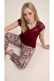 Burgundy Lace Collar Detailed Viscose Short Sleeve Pajama Set - 2