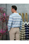 Cotton Lycra Slim Fit Knitted Horizontal Pattern Collar Stripe Detailed Polo Collar Sweater - 7