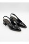 Women's Black Patent Leather 210 Open Back Short Block Heeled Daily Stiletto Shoes (Heel Height 4cm) - 3
