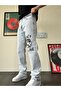 Ice Blue Design Printed Baggy Jeans - 2