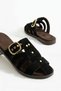 Women's Brown Suede Single Buckle Casual Home and Outdoor Slippers
