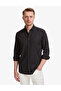 Black 100% Cotton Linen Look Slim Fit Long Sleeve Shirt 50325355-Vr046