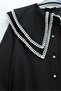 Poplin Tunic with Lace Collar, Tie at the Waist and Tie-Down Sleeves - Black - 5