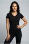 Women's V-Neck Short Sleeve Cotton Flexible Basic T-Shirt Daily Casual Fit Solid Color T-Shirt Black White - 2