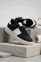 Women's Black/White Leather Sneaker - Thick Soled Casual Daily Shoes
