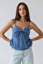 Women's Linen-Like Blouse with Bow Detail on the Front and Adjustable Thin Straps - 5