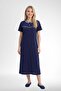 Mecit 6389 Navy Blue Large Size 100% Cotton Women's Nightgown - 3