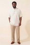 Ecru Wide Fit 100% Cotton Muslin Fabric Stand Collar Short Sleeve Men's Shirt - Hajj Umrah Shirt