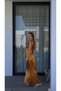 Gold Color Long Elara Satin Dress with Back Detail - 4