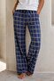 Large Size Women's Plaid Viscose Fabric Combed Cotton Battal Single Pajama Bottom 21 Navy Blue02 - 2