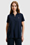Women's Navy Blue Polo Collar Basic T-Shirt 50323447-Vr033