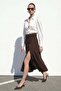 Belted Flared Skirt with Slit Detail - Brown
