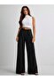 High Waist Wide Leg Draped Women's Trousers with Front V Detail - 5