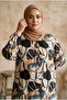 Plus Size Retro Patterned Viscose Hijab Dress - Gray & Black - Comfortable Fit, Summer Wear - 2