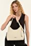 Women's White Patterned Zippered Faux Leather Shoulder Bag - 2
