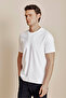 Men's Off-White Cotton Blend Crew Neck T-Shirt with Patch Logo on the Sleeve - 2