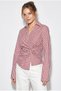 Women's Red V-Neck Knot Detailed Striped Waist Fitted Poplin Shirt Dg261026 60286238 - 3