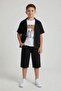 Black Linen Shirt and Shorts Boys' 3-Piece Top and Bottom Set 24032