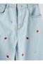 Wideleg Strawberry Embroidered Girls' Jean Pants - 4
