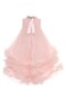 Girl Child 3-7 Years Old Beaded Collar Asymmetrical Cut Tulle Dress Powder - 3