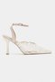 Aveny Beige Lace Embroidery Detail Ankle Strap Thin Heeled Women's Shoes - 2