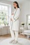New Season Ecru Summer Pajama Set with Piping Detail, Special Design, 100% Cotton, Short Sleeve, Maternity Pajama Set, 3-Piece Set - 8
