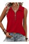 Women's collared, front-zip, ruffled blouse.