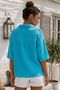 Turquoise Shirt Collar Buttoned 3/4 Sleeve Casual Muslin Oversize Woven Blouse 67 65 - 7