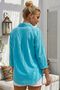 Turquoise Shirt Collar 3/4 Sleeve Buttoned Pocketed Embroidered Casual Cotton Woven Shirt 73 60 - 5