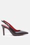 Brown Patent Leather Pointed Toe Open Back Classic Women's Buckle Heeled Shoes