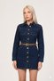 Women's Denim Dress Belted Long Sleeve Buttoned Mini Jean Dress - 2