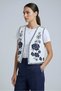 White Women's V-Neck Floral Embroidered Woven Crop Vest - 3