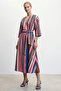 Double-Breasted Belted Colorful Striped Waist-Fitted Dress - 4