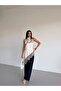 Women's Beige Halter Neck Satin Blouse with Ruched Hem - 7
