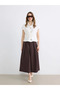 Brown Belted Flared Skirt with Zipper - 3
