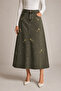 Long Denim Skirt with Flower Embroidery Detail - Green - 4