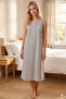 22807-Nena Valeria Robalı Nightgown with Patches, 100% Cotton, Zero Collar