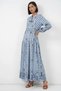 Women's High Collar Gathered Waist Floral Patterned Viscose Light Blue Hijab Dress - 2