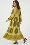 Women's V-Neck Gathered Waist Floral Patterned Viscose Green Hijab Dress - 6
