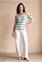 Women's Relaxed Fit Crew Neck Viscose / Elastane Long Sleeve Green / Ecru Striped Off-Shoulder Blouse Wilda - 2