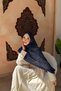 Silk Patterned Shawl Navy Blue - 4