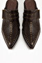 Bitter Brown Flat Matte Leather Studded Detail Closed Front Open Back Heeled Western Cowboy Mules Slippers - 4