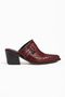 Burgundy Matte Leather Suede Studded Detail Closed Front Open Back Heeled Western Cowboy Mules Slippers - 2