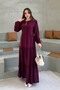 Women's Burgundy Layered Flounce Ribbed Hijab Dress - 5