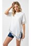 Women's Crew Neck Lace Detail Slit Combed Cotton Blouse 26049 - 3