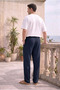 Men's Summer Navy Blue Color Cotton Linen Look Relaxed Pants - 3