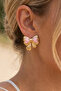 Gold Heart Pink Enamel Ribbon Premium Steel Earrings