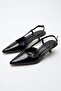 Women's Black Wrinkled Patent Leather Pointed Toe Double Strap Heeled Shoes - 4