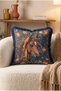 Horse Portrait Floral Leaf Pattern Fringed Throw Pillow Cover - Navy Blue Vintage Cover with Tassels - 2